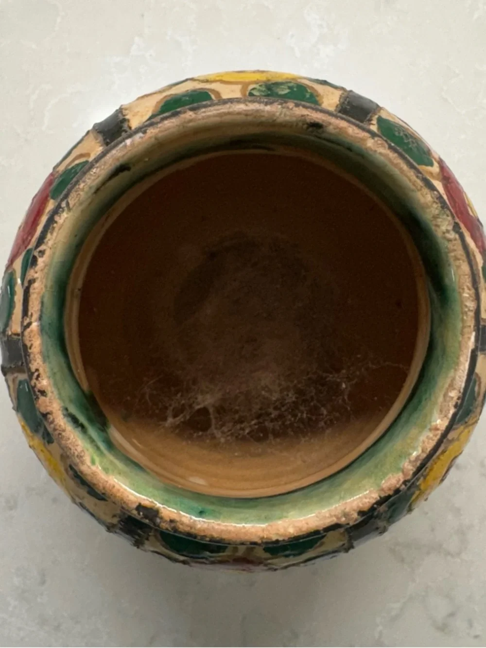 Hand-Painted Italian Floral Ceramic Vase in Yellow, Green & Red